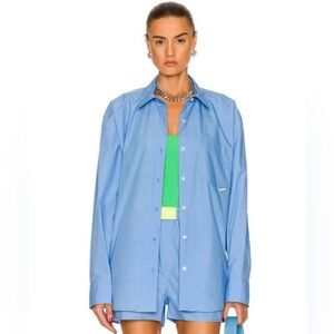 T by Alexander Wang Boyfriend Button Up Shirt Bright Blue Poplin Oversized